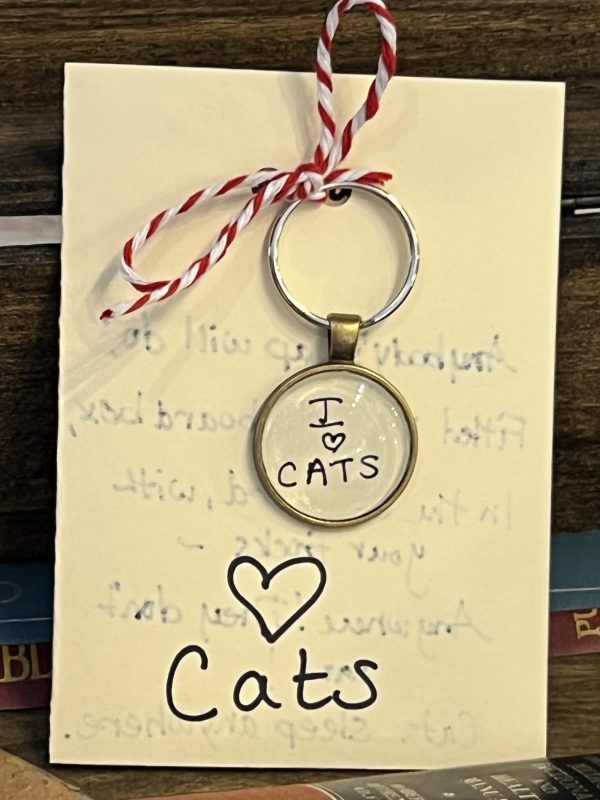 I Love Cats! ~ Keychain with Gift Card (Poem by Eleanor Farjeon "Cats")