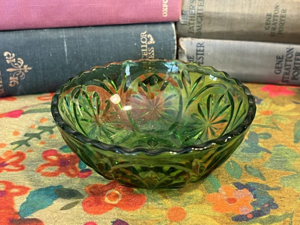 Green Cut Glass Trinket Dish (R709)