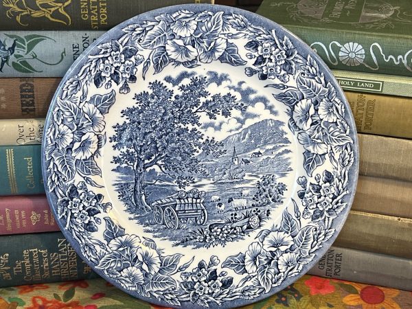 Blue Dinner Plate with Cannons ~ Printed on Straffordshire Ironstone. Made in England.(R716)
