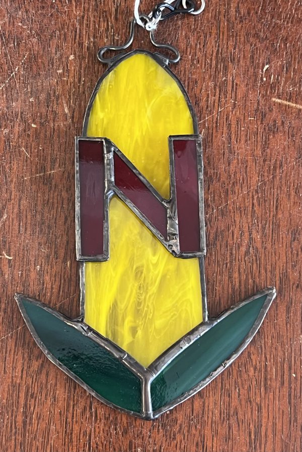 Beautiful Stained Glass Corn Cob with Nebraska "N" (SG806)