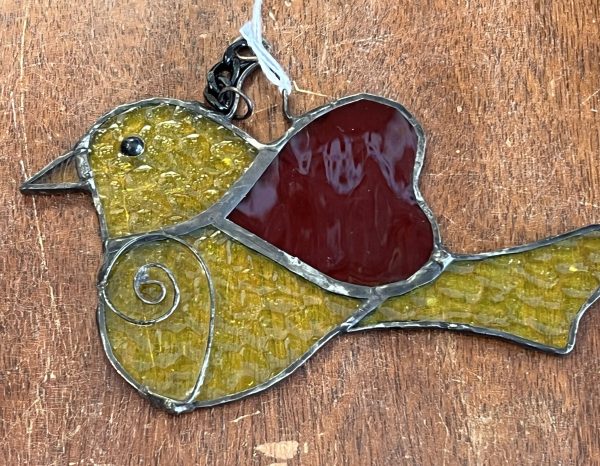 Beautiful Stained Glass - Yellow Bird with Red Heart (SG814)