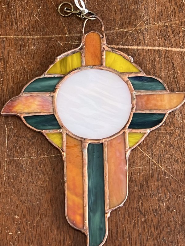 Beautiful Stained Glass - Cross with Yellow Circle (SG818)