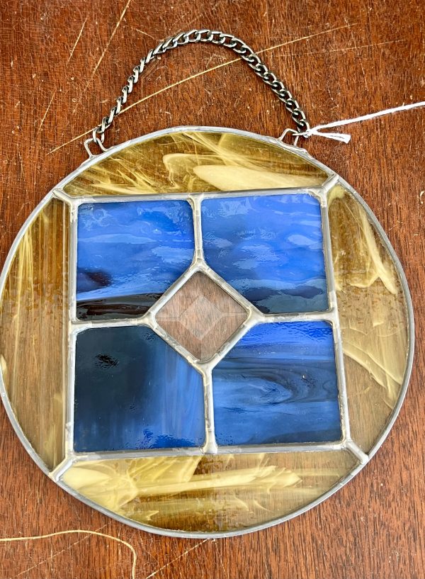 Beautiful Stained Glass - Golden Circle with Blue "Window"  (SG833)