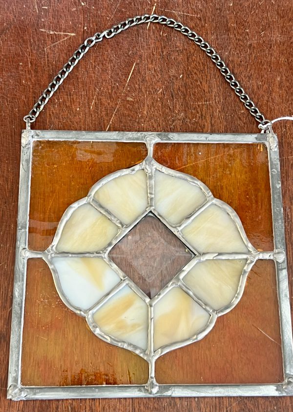 Beautiful Stained Glass - Orange Quilt Block with White Flower (SG837)