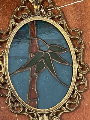 Beautiful Stained Glass - Bamboo with Flower and Blue Sky