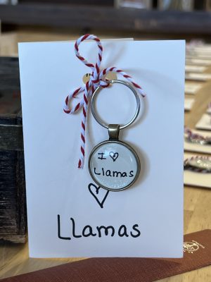 I Love Llamas ~ Keychain with Gift Card ("Life life like a llama ~ with grace and a smile!")