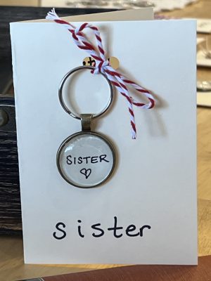 Sister ~ Keychain with Gift Card ("I love my sister" in Latin & "to cherish")