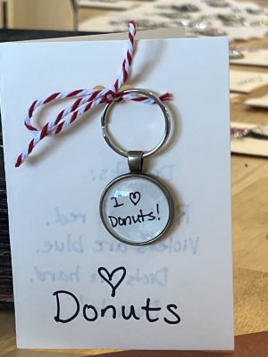 I Love Donuts! ~ Keychain with Gift Card ('A balanced diet is coffee in one hand and a donut in the other!")