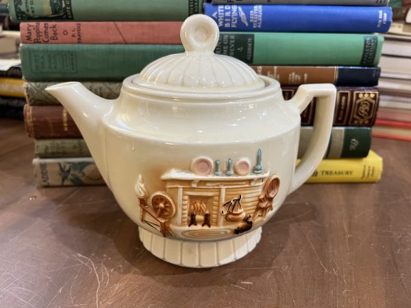 Teapot with Cabin Fireplace Cozy Raised Scene