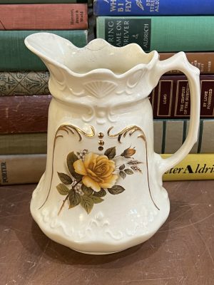 Yellow Rose on Shelled Scallop Edged Pitcher (thin crack repaired on lip)