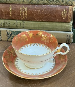 Burgundy Teacup and Saucer with Golden Rim