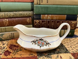 Beautiful Floral Center Elegant Gravy Bowl with Golden Edging (S726)