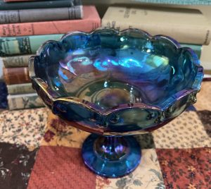Extra Large Beautiful Heavy Deep Blue Serving Goblet Depression Glass Ruffled Edging (S737)
