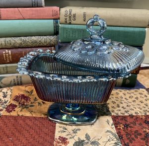 Heavy Blue Ornate Beautiful Candy Dish on Pedestal with Lid Depression Glass (S744)