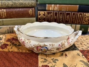 Gorgeous Elegant Floral Small Serving Bowl with Golden edging and handles (S748)