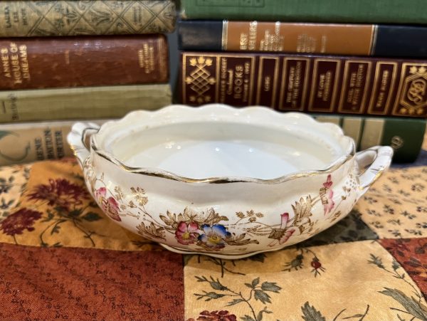 Gorgeous Elegant Floral Small Serving Bowl with Golden edging and handles (S748)