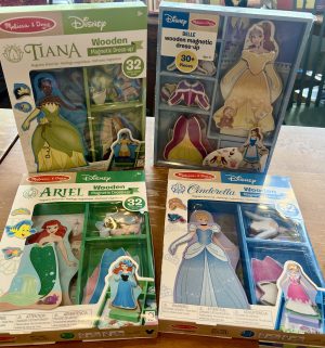 Set of 4 Disney Dress-Up Quiet-Time Magnetic FUN! Belle, Cinderella, Tiana, Ariel. $80 for $60!