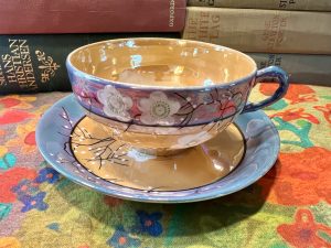 Elegant Floral with Blue Rim Teacup & Saucer (S803) ~ 50% off with vintage coupon