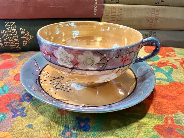 Elegant Floral with Blue Rim Teacup & Saucer (S803) ~ 50% off with vintage coupon