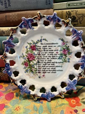 Blue & Gold Lattice Plate with Ten Commandments (S805) ~ 50% off with vintage coupon