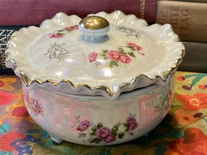 Gorgeous Floral Bowl with Golden Ribboned Edging Lid (S816) ~ 50% off with vintage coupon