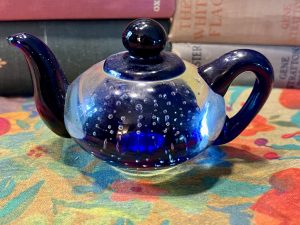Art Glass Paperweight Tea Pot - Gorgeous Blue with Glass Bubbles (S818) ~ 50% off with vintage coupon