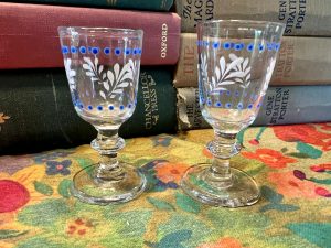 Miniature Glass Floral Shot Glasses (light chip on bottom edge of one) (S822) ~ 50% off with vintage coupon