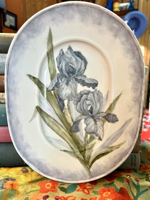 Vintage Floral Oval Decorative Plate with Light Blue Irises  (S834) ~ 50% off with vintage coupon
