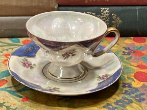 Gorgeous Elegant Floral Blue & White Tea Cup with Saucer (S860) ~ 50% off with vintage coupon