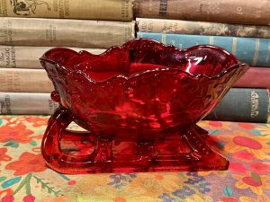 Royal Ruby Red Glass Christmas Sleigh/Sled Candy Dish (S862)  ~ 50% off with vintage coupon