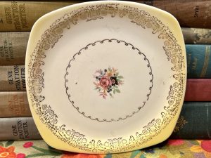 Elegant Floral Square Serving Dish with Light Yellow Edging (S864)  ~ 50% off with vintage coupon