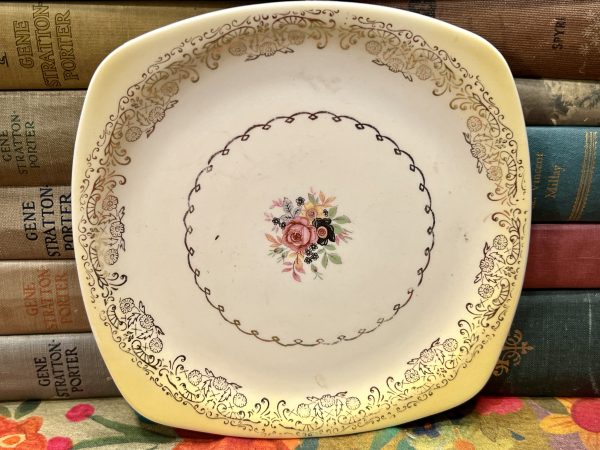 Elegant Floral Square Serving Dish with Light Yellow Edging (S864)  ~ 50% off with vintage coupon