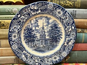Liberty Blue Staffordshire Ironstone Plate with School Scene (S871)  ~ 50% off with vintage coupon