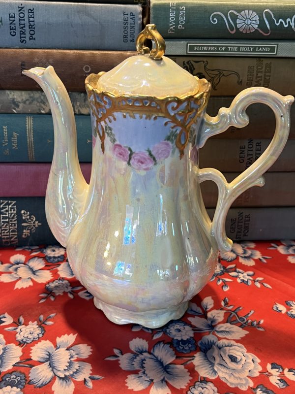 Vintage Curved Spout Elegant Tall Teapot with Floral Border (S885) ~ 50% off with vintage coupon