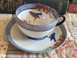 Elegant Teacup and Saucer with Bird and Dainty Flowers ~ 50% off with vintage coupon (S926)