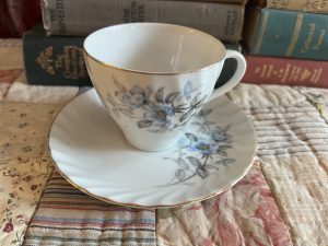 Sweet Rose Teacup with Saucer - Light Blue Rose ~ 50% off with vintage coupon (S928)
