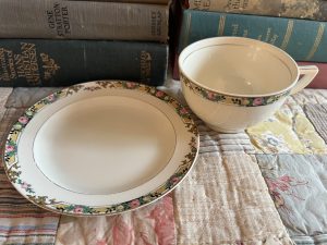 Elegant Floral Edging Dessert Plate and Teacup ~ 50% off with vintage coupon (S929)