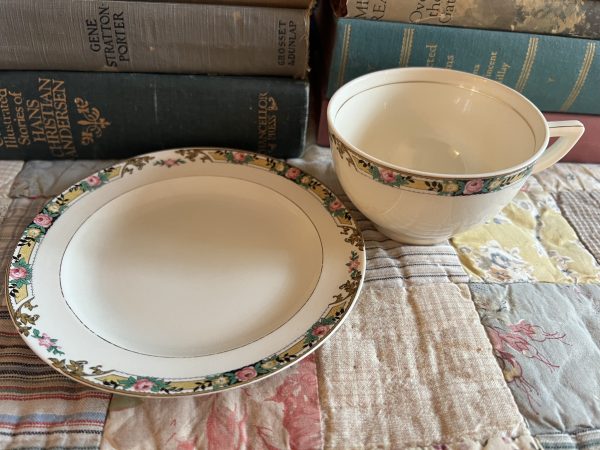 Elegant Floral Edging Dessert Plate and Teacup ~ 50% off with vintage coupon (S929)