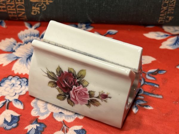Beautiful Hausmann (West Germany) Rose Placecard Holder ~ 50% off with vintage coupon (S895)