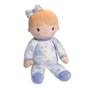 June Lavender Toile Soft Baby Doll with little flowered toile bow