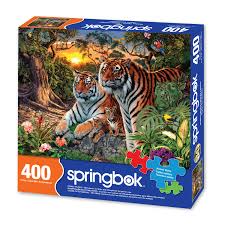 Hidden Tigers Family Puzzle (400 Pieces) (3 sizes of puzzle pieces) Springbok Puzzles - Made in USA