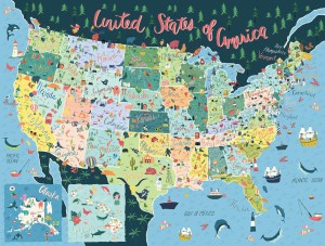 United States Map Puzzle by Artist Deane Beesley (550 Pieces) Heritage Puzzles - Made in USA
